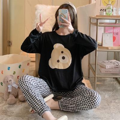 China Women's QUICK DRY Cute Sleepwear Long Sleeve One Size Cartoon Knitted Cute Print Nightgown Pajamas Set for sale