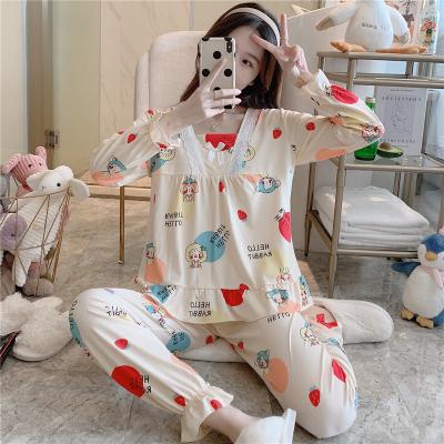 China Women spring stitching pajamas QUICK DRY nightgown pajamas lace long sleeping to wear home clothes pajamas set for sale