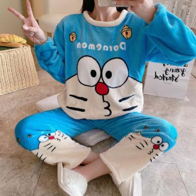 China 2021 New Design QUICK DRY Winter Sleepwear Thick Warm Fleece Pajamas Set Cute Coral Pajamas Wholesale For Women for sale