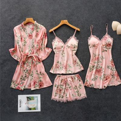 China Wholesale Silky QUICK DRY Silky Set Ladies Satin Pajamas Women Floral Print Comfortable Nightgown for sale