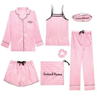 China High Quality QUICK DRY Women's Pajamas Pants Striped Print Ladies Silk Nightgowns Set for sale