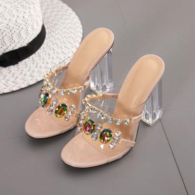 China Slippers Designs Summer Ladies Breathable Luxury Heel Shoes High Heel Female Transparent Sandals Women Casual Slides Slippers for sale