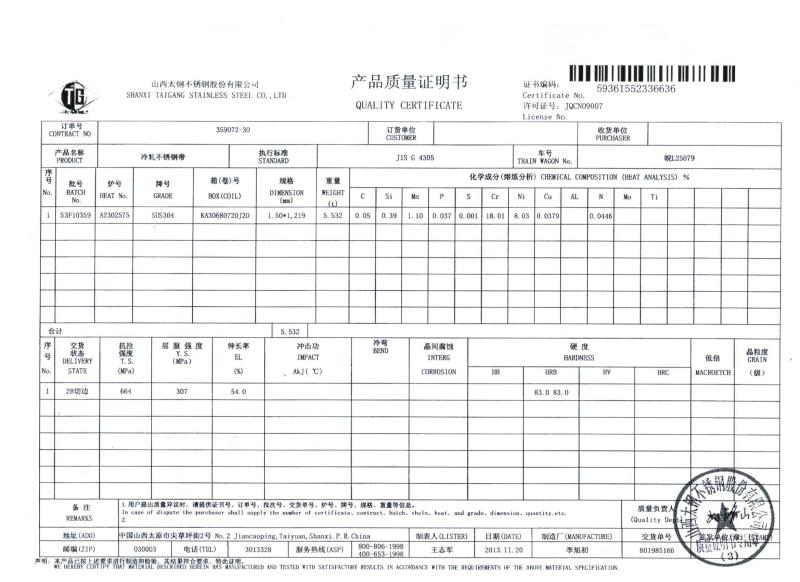 TISCO SUS304 - JIANGSU MITTEL STEEL INDUSTRIAL LIMITED