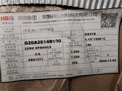 Cina Il rotolo di nastro galvanizzato immerso caldo DX51D Z40-Z275 ha galvanizzato le strisce di metallo Z80 0.5-3.0mm in vendita