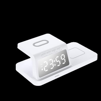 China New Multifunctional 4 in 1 Multifunction Wireless Charging Clock Alarm Clock with 15W Fast Wireless Charging Station Wireless Charger for sale