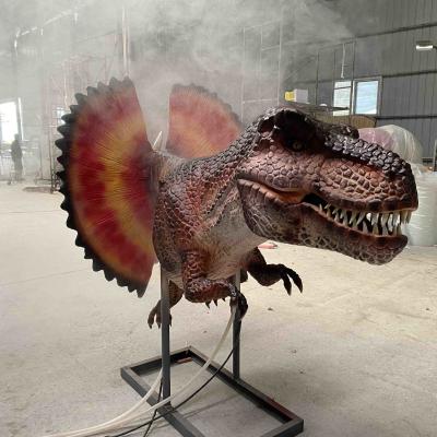 China Lebensechte Animatronische Dinosaurier Dilophosaurus Kopf mit Rauchwirkung zu verkaufen