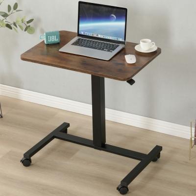 China Small Adjustable Single Leg Height Table Home Office Laptop (Height) Standing Desk With Brake Wheels Shock Absorber Movable Table for sale