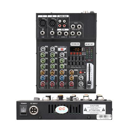 China Metal+plastic 4 Channel Professional Audio USB/MP3 Input Portable Sound Mixer Digital Mixing Console For Family Karaoke for sale