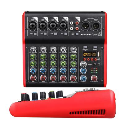 China Metal+plastic 6 Channel Audio Mixer Low Price Smart Sound Canceling USB Sound Card External Mic Professional Digital Mixer Audio Console for sale