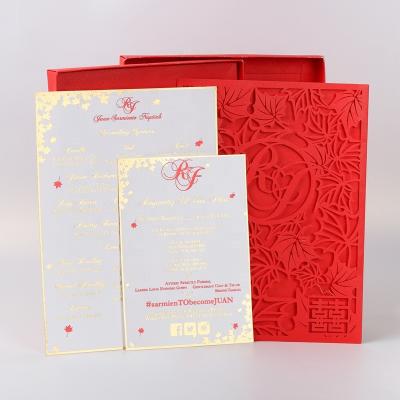 China Wedding decoration & Custom Luxury Gift Size-Fine Gold Foil Stamping Wedding Invitation Box Laser Cut Invitation Bundle Cards for sale