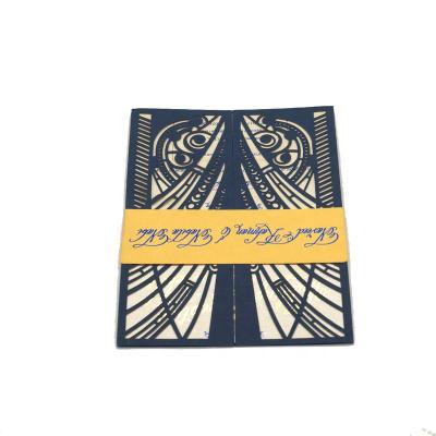 China Navy Blue Elegant Cutout Europe Pattern Opening Decorative Fancy Paper Wedding Card with Gold Stamping for Wedding Invitations for sale