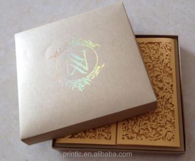 China Wedding Decoration Porcelain Elegant Laser Cut Invitation Box With Logo Gold Hot Stamping for sale