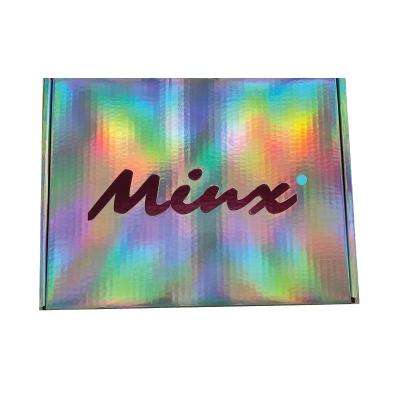 China Recycled Materials Custom Logo Hot Foil Stamping Beauty Skin Care Corrugated Paper Shiny Holographic Mailer Pink Printing Shipping Box for sale