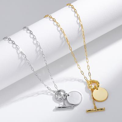 China Fashion factory wholesale jewelry gold paperclip necklace chain OT silver plated button necklace for women layered pendant necklace for sale