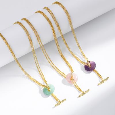 China Fashion kJ Plated Paperclip Link Necklace Paper Clip Chain OT Silver Semi-precious Stone Button Necklace For Women for sale