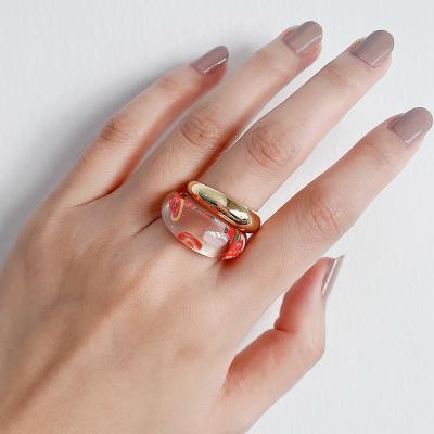 China Female Pottery Soft Spring Amber Ring Suit Charms KJ Exquisite Fruit Appearance Charms And European And American Resin Summer Combination Ring for sale