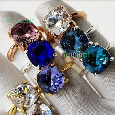 China CLASSIC SWAR Elements OEM Customized Cushion Vintage Rose Tanzanite Denim Blue Aquamarine Ring for sale