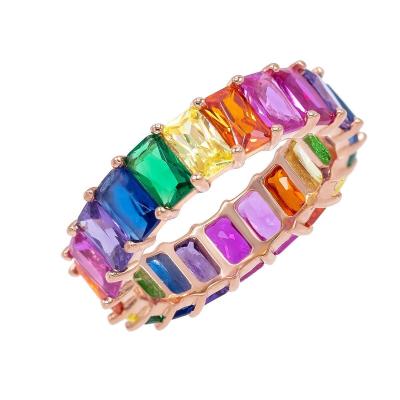 China CLASSIC Zircon Baguette Group Multi Colored Rainbow Ring for sale