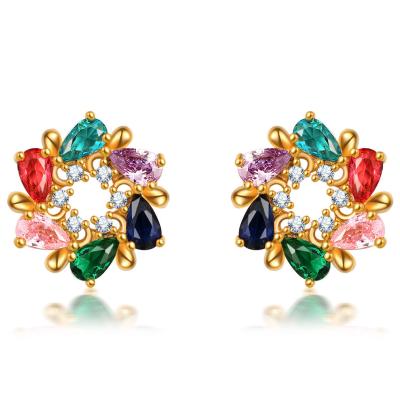 China CLASSIC Multi Colored CZ Stud Earrings for sale