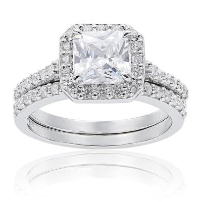 China CLASSIC Princess Halo Bridal Engagement Cubic Zirconia Ring for sale