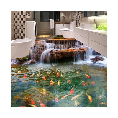 China Self-adhesive Sticker Washable Waterproof 3D Floor Kitchen Carp 3D Waterfall Mat Tile for sale