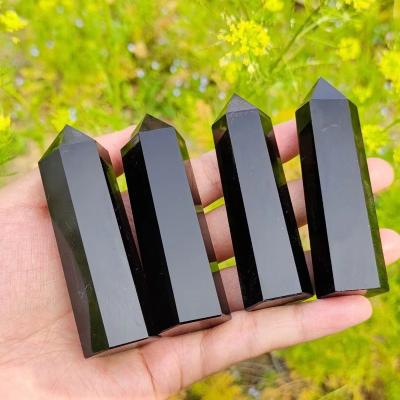 China Wholesale Europe Hand Cut Natural Black Quartz Crystal Obsidian Points 6 Sides With Single Ended Obsidian Wand For Decoration for sale