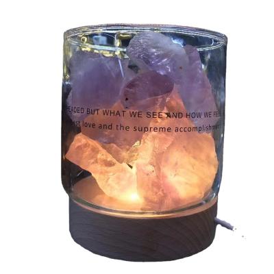 China Natural Base Crystal Lamp Wooden Stand Decoration from China Crystal Quartz Fluorite Lamp Wooden for sale