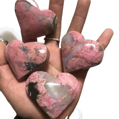 China Wholesale Natural Quartz Heart China Crystal Heart Pink Thodonite Crystal for Decoration for sale