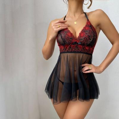 China Small MOQ Christmas Hot Women Nightgown Sexy Pajamas Lace Up Transparent Sexy Sleepwear Lingerie Babydoll for sale