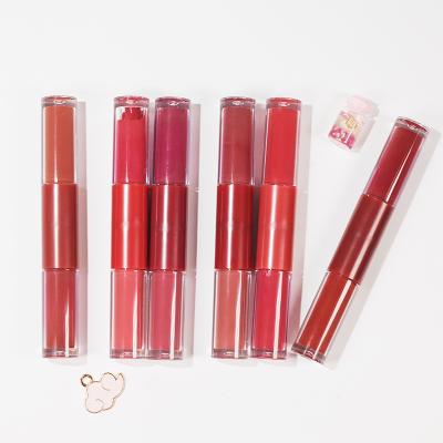 China Waterproof 2 in 1 Lip Gloss Vegan Lip Gloss Vendor Private Label Hot Selling Custom Logo Non-Stick Cup Matte Velvet Lip Gloss for sale