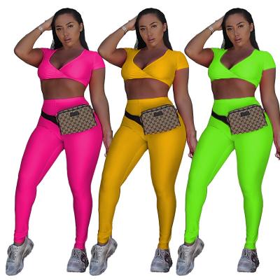 China Breathable Summer Casual Solid Color Plus Size Stack Sexy Two Piece Pants Sets Women Summer Clothes Women Gym Wear W004014 for sale