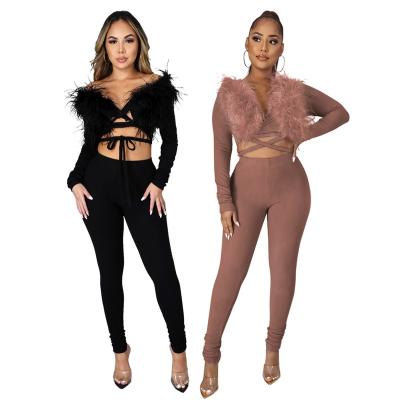 China QUICK DRY women's sports fashion two-piece heap of sexy pants plus size autumn v-neck women's sexy yoga two-piece set W045026 for sale