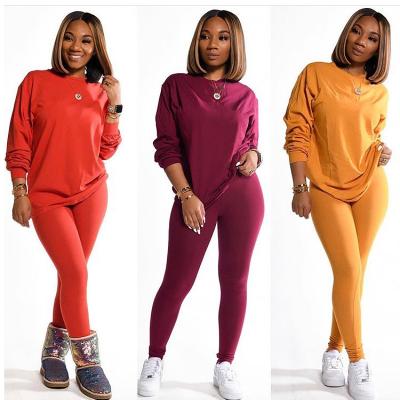 China 2021 new arrivalSexy women's wear breathable long-sleeved pure-color pants sports suit E017003 for sale