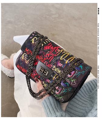 China Cross 2021 PU - Luxury Lady Shoulder Bag Designers New Arrivals Designers Leather Lady Body Bag Ladies Shoulder Bags Graffiti Shoulder Bag for sale