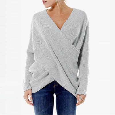 China Wholesale Anti-wrinkle Autumn Winter Ladies Clothing Deep V-Neck Long Sleeve Women's Knitted Sweater E29001 for sale