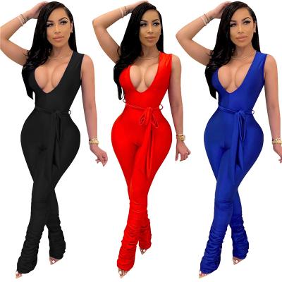 China Summer Women's Sexy And Elegant V-neck Mid-waist Anti-pilling Overalls W008002 for sale