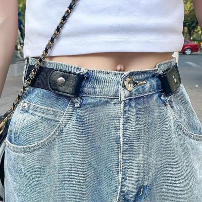 China TikTok Fashion Men Women Invisible Free Elastic Buckle Waistband Formal Hot Selling Adjustable Free Belt For Jeans Pants Leather Belt for sale