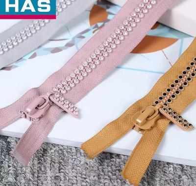 China 3#5#10# Diamanten Zipper Rhinestones Zipper Fashion Open-End Kleurrijke Hars Zipper Te koop