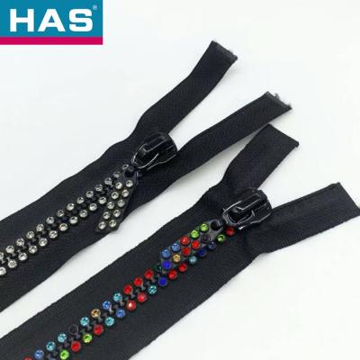 China Shiny Fashion Zipper #8 Jewel Zipper Black Easy To Attach And Detach for sale