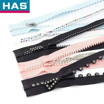 China Polished Rhinestone Separating Zipper Shiny Stone Zipper #5 Sparkling Precious for sale