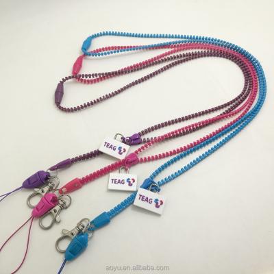 China Polyester 0.5cm Width Plastic Zipper Lanyard With PVC Puller In Custom Embossed Logo for sale