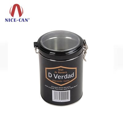 China Black Tea Tin With Clear Lid Round Sample Tea Can Window Lid Coffee Canister Metal Tin Black Tea Tin With Clear Lid Flange And Window for sale