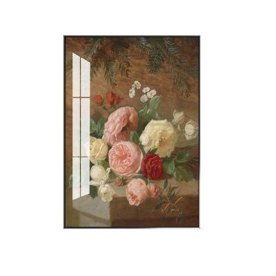 China Classic Wall Art Home Decoration Picture Frame Flowers Painting Tempered Glass Canvas Painting for sale