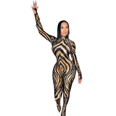 China New Design Women's Jumpsuits QUICK DRY Tiger Print Long Sleeves Rompers Overalls for sale