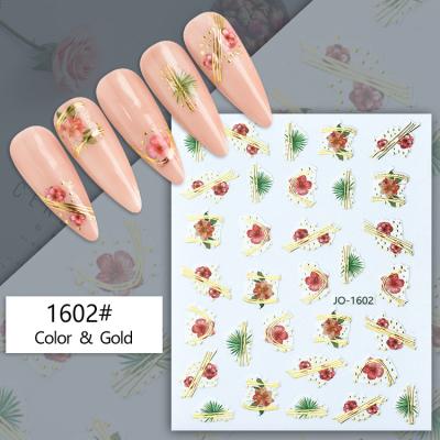 China Nail Art Beauty New Year Golden Art Nail Stickers 3D Nail Stickers All Kinds Of Leaves Golden Stripes Subtract Nail Stickers for sale