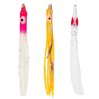 China Customized Needle Rubber Like 80mm Octopus 10pcs/bag Squid Luminous Skirts Soft Lure Tuna Lure Soft Fishing Lure for sale