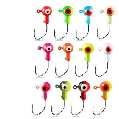 China New 1/32oz 1/16oz 1/8oz 5/28oz activity fishing jig hooks softbait hook ball jig head outdoor colorful factory custom activity fishing jig hooks with double eyes for sale