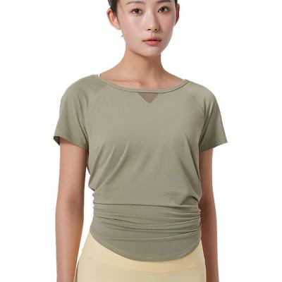 China Breathable Women Short Sleeve Stretch Lightweight Hollow Back Yoga T-Shirt for sale