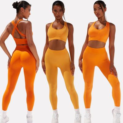 China High-waisted breathable yoga suit, breathable butt yoga pants, sexy and beautiful back bra, seamless yoga suit suit for sale