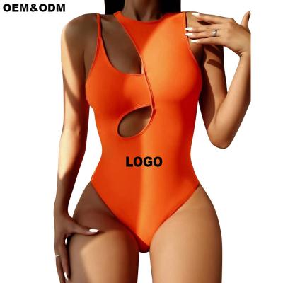 China 2022 Hot Sale Custom Made Sexy One Piece Swimsuit Antibacterial Logo Cut Out High Neck Plus Size Swimwear Beach Wear Bathing Suit for sale